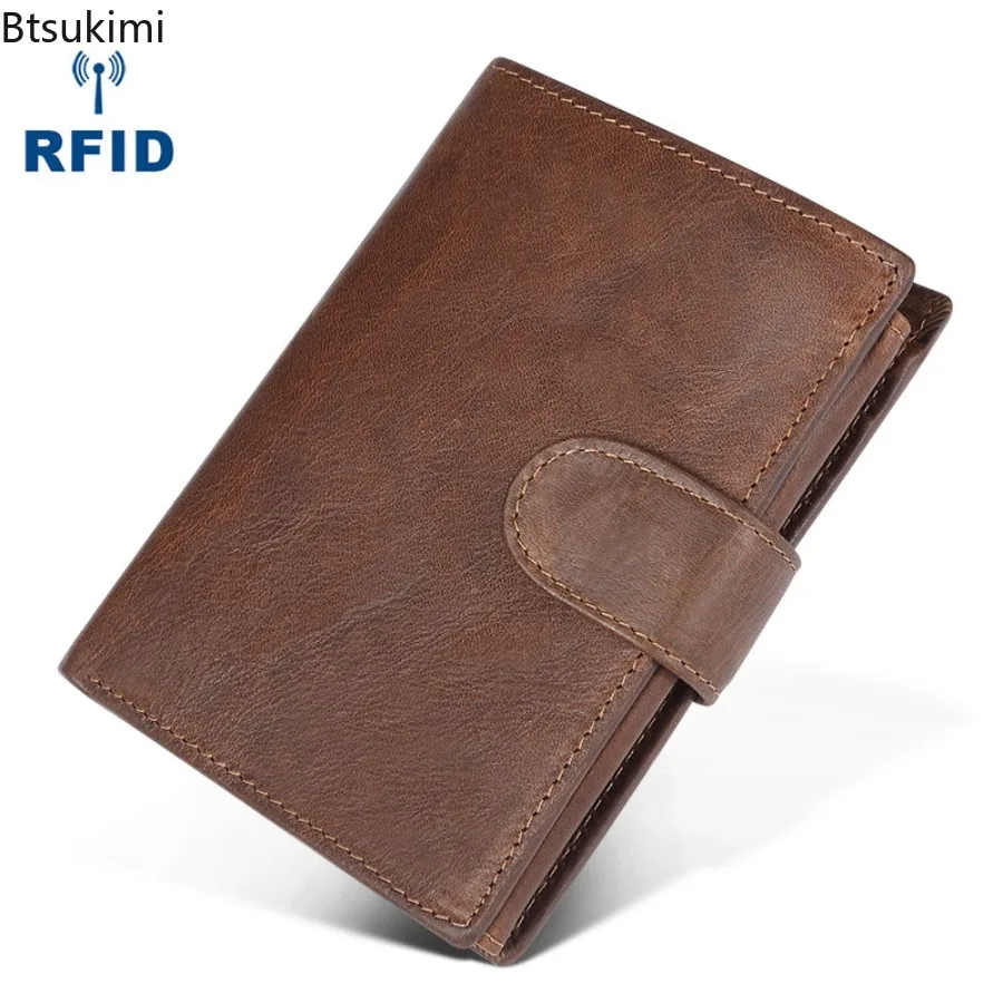 Classic Men's Genuine Leather Wallet Credit Card Holder RFID Coin Purses Retro Large Capacity Leather Card Holder Wallet for Men