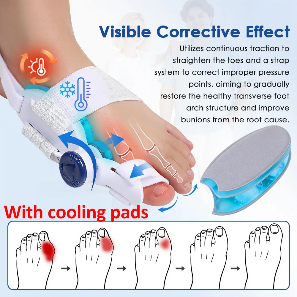 

Toe Splint Bunion Corrector with Cooling Pad Adjustable Big Toe Valgus Correct Tool for Both Feet Straightening Orthopedic Thumb