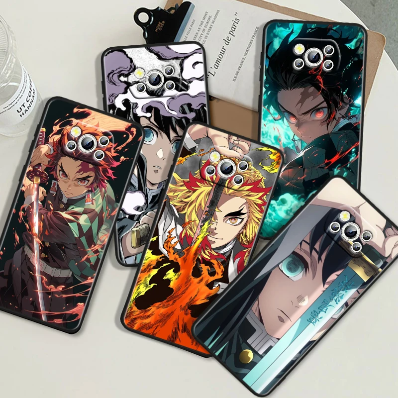 Demon Slayer Anime For POCO M6 M5 M4 M3 C65 C55 C50 X6 X5 X4 X3 NFC F5 F4 GT Pro Black Silicone Phone Case Cover