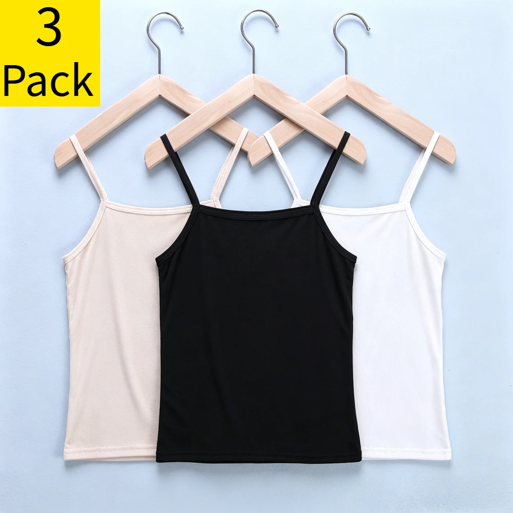 3 Pack Camisole Tank Tops, Spaghetti Strap Soft Cotton Layering Set for Daily Casual Outfits