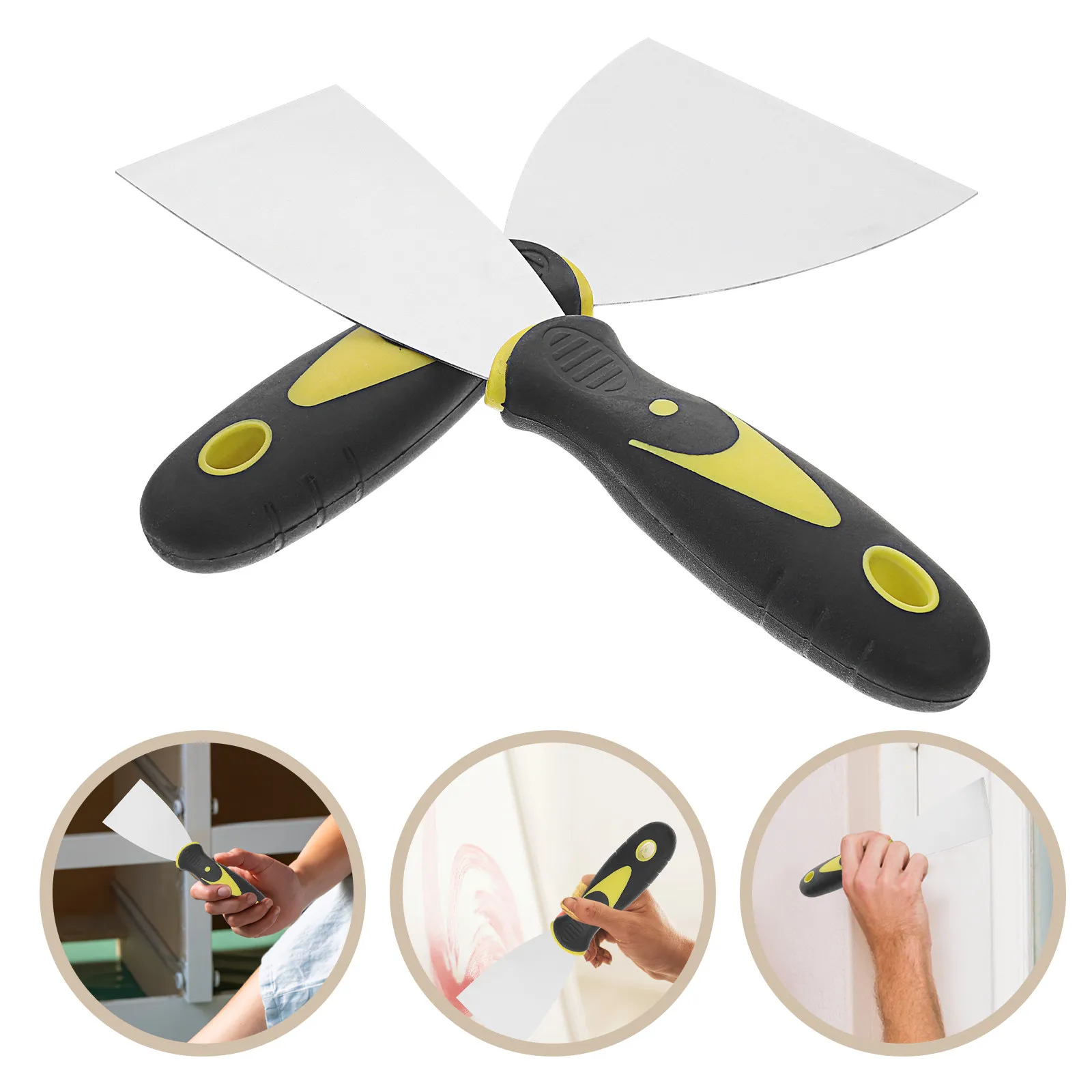 4Pcs Dual-Color Handle Putty Knife Set Stainless Steel Mirror-Polished Drywall Spatula for Wallpaper Scraping Plaster Patching