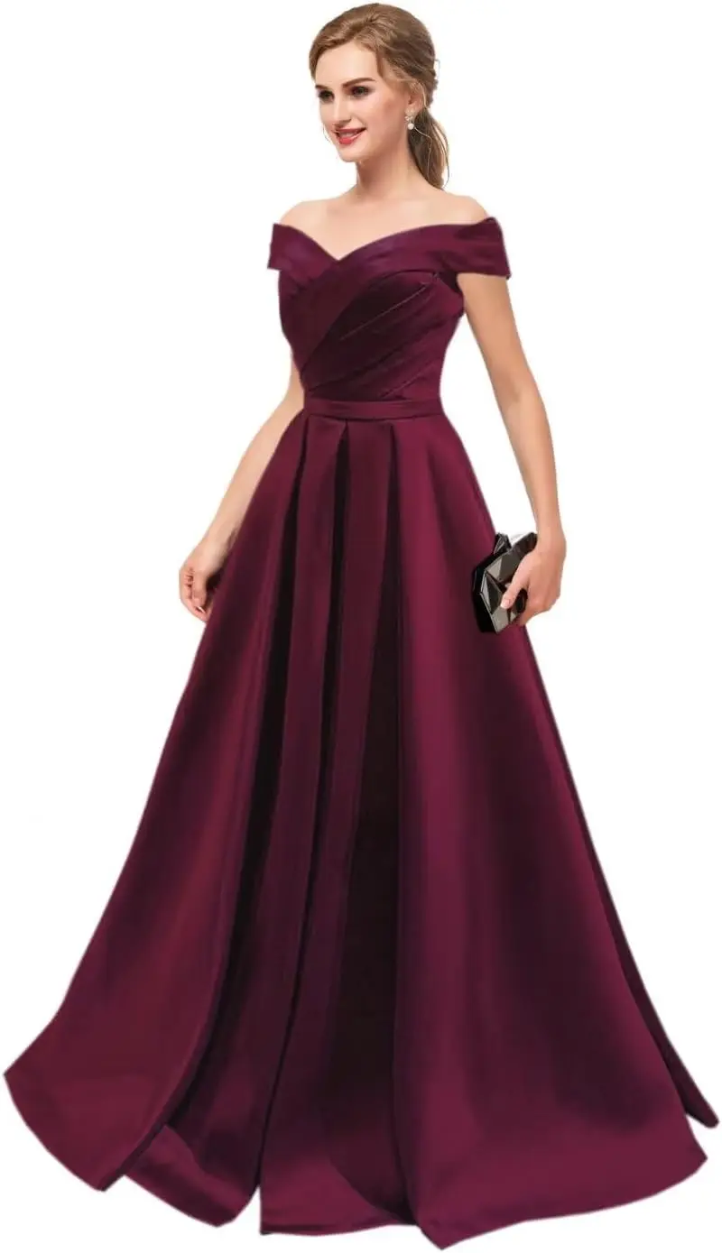 Off The Shoulder Prom Dress Long with Pockets A Line Formal Evening Ball Gowns Satin Military Party Dress 2026 Graduation Dress