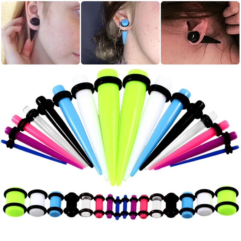 

36Pcs/lot Acrylic Ear Taper Stretching Kits Colorful Ear Gauge Expander Set Flesh Tunnel Expansion Body Piercing Jewelry