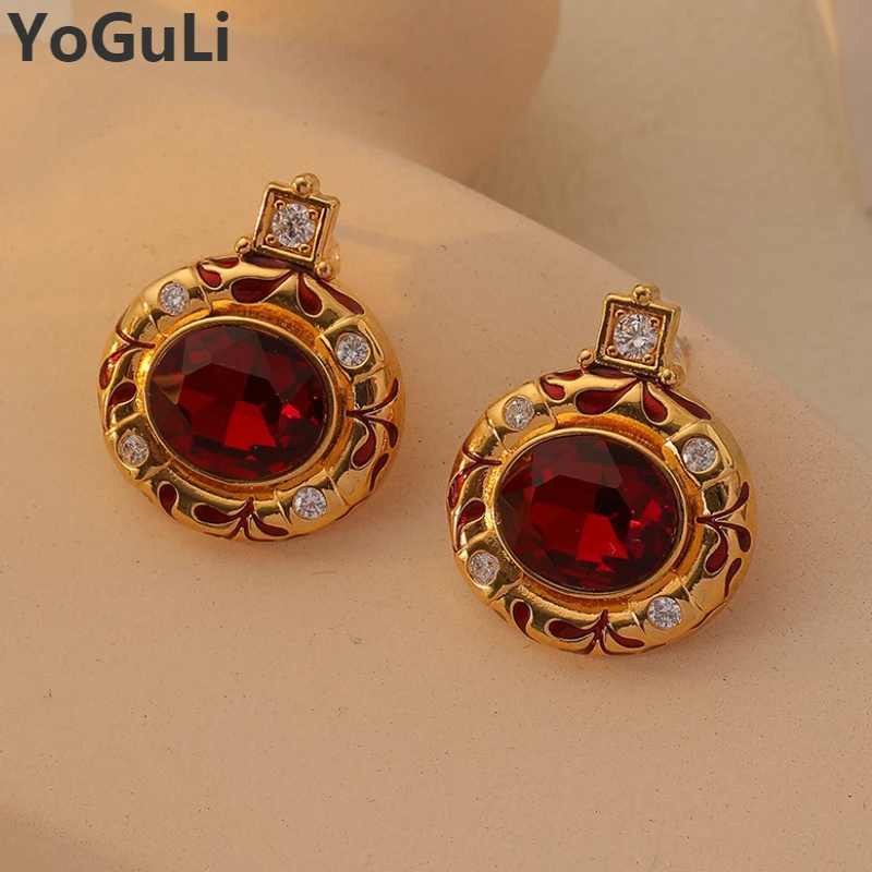 Fashion Jewelry Senior Sense Elegant Style High Quality Red Glass Stud Earrings For Women Girl Party Gift