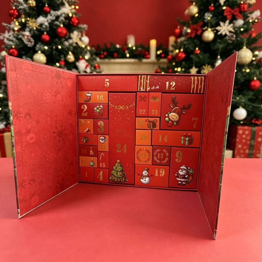Christmas Advent Calendar Empty Box 24 Grids,Double Door Design,Xmas Eve New Year Candy Chocolate Holiday Gift Packaging Box