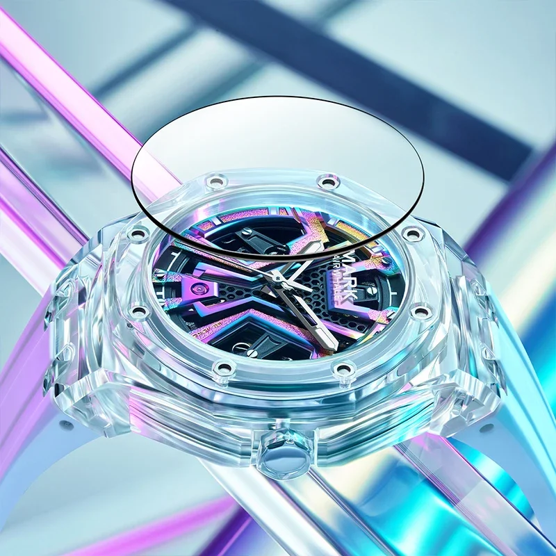 Mark Fairwhale Automatic Movement Mechanical Watches for Men Fashion Transparent Waterproof Silicone Strap Luminous Mens Watch