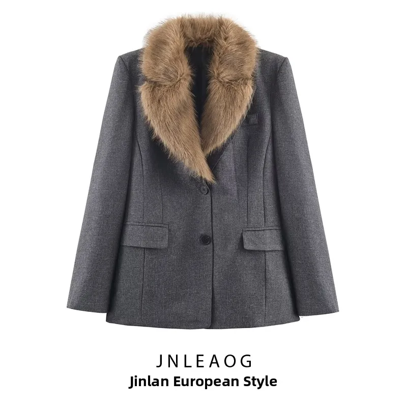 

JNLEAOG Women's Slim Fit Faux Fur Effect Suit Jaet Turn-down Collar Long Sve Busin Wear Autumn New Sle 966892
