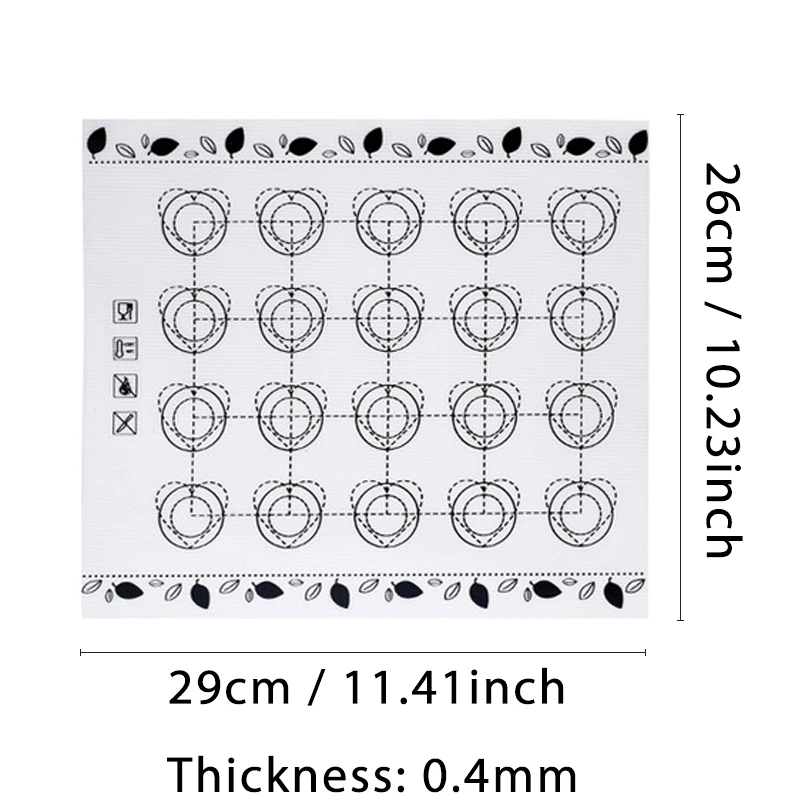 Baking Mat for Oven, Small 29 X 26cm, White, with Circles & Hearts Patterns, Reusable Non Stick Bakeware Mats for Cookie Macaron