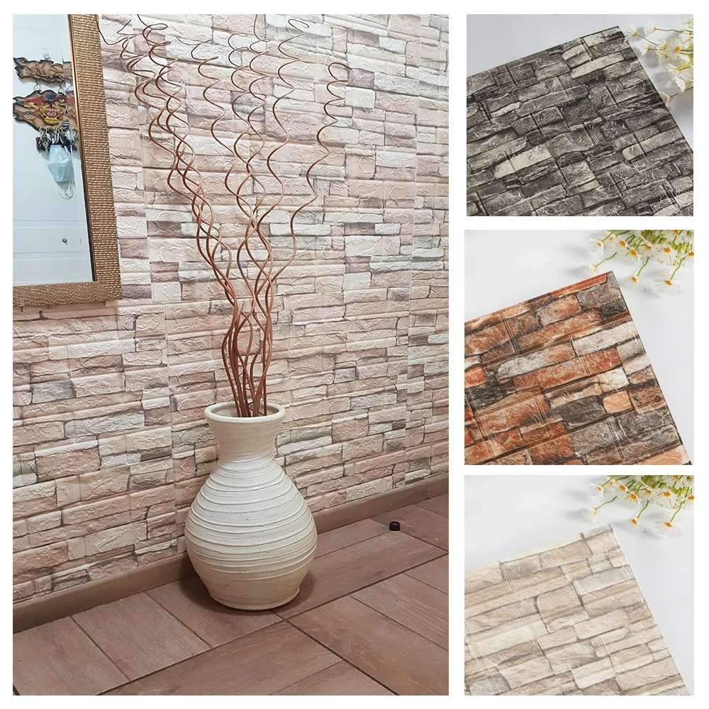 Papel de parede impermeável autoadesivo 3D, painel de tijolos de imitação, decoração moderna, estética, sala de estar, 70x77cm, 10pcs