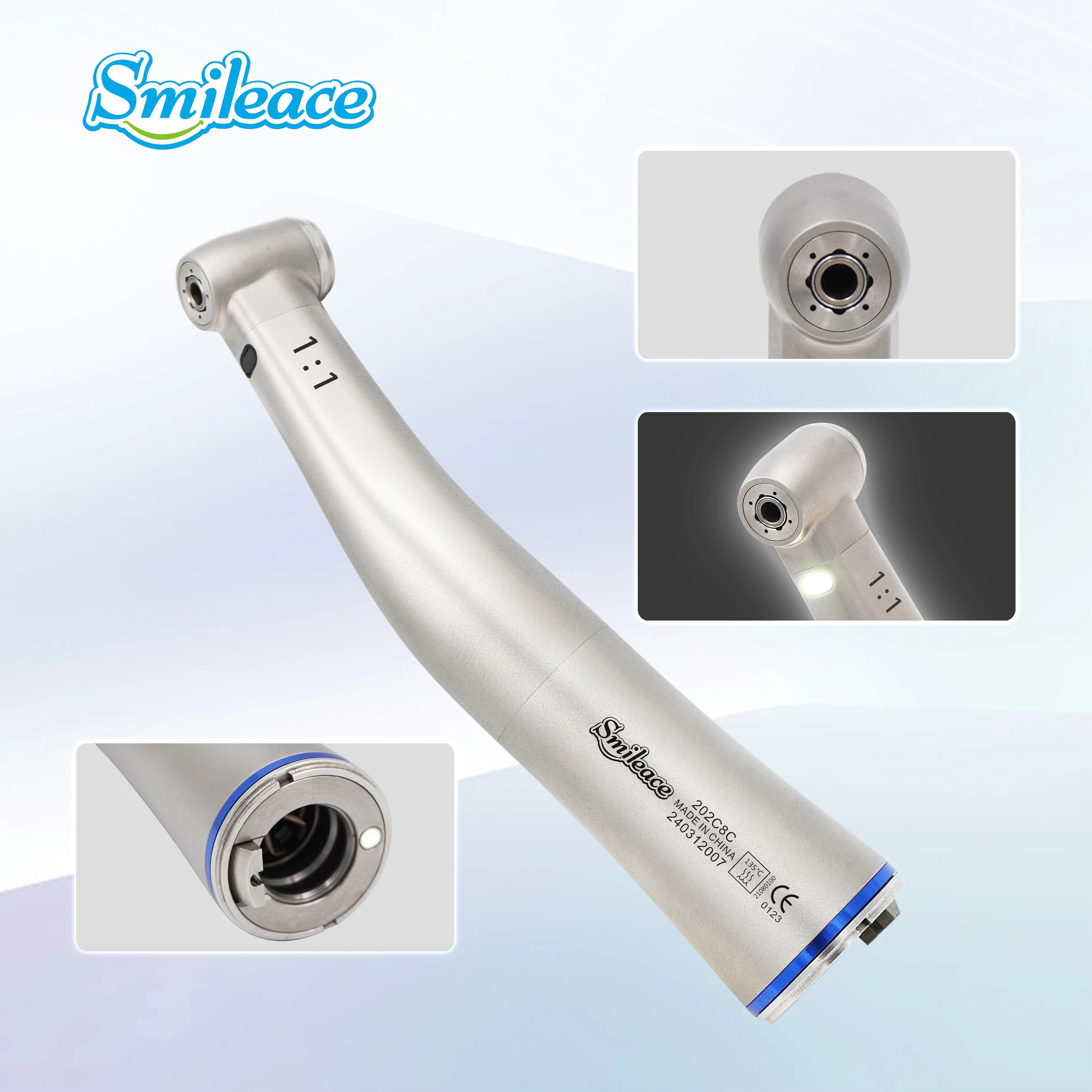 Dental 1:1 Fiber Optic Contra Angle 4 Wasser Spray Niedrige Geschwindigkeit Handstück Push Button LED Gegen Winkel Zahnmedizin Instrument