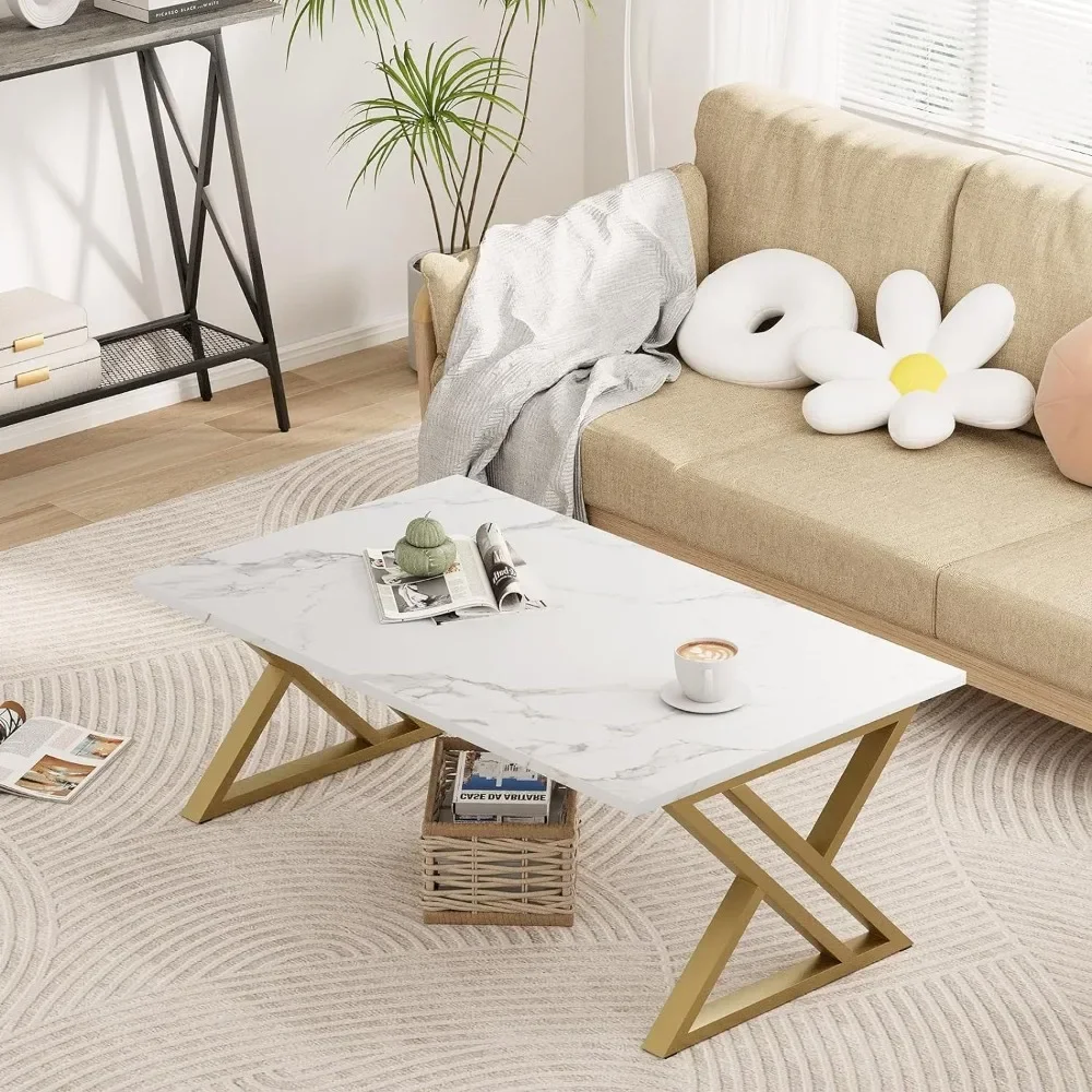 Coffee Table Living Room Table White Center Table, Simple Modern Faux Marble Rectangular Tea Tablecoffee tables cofee table