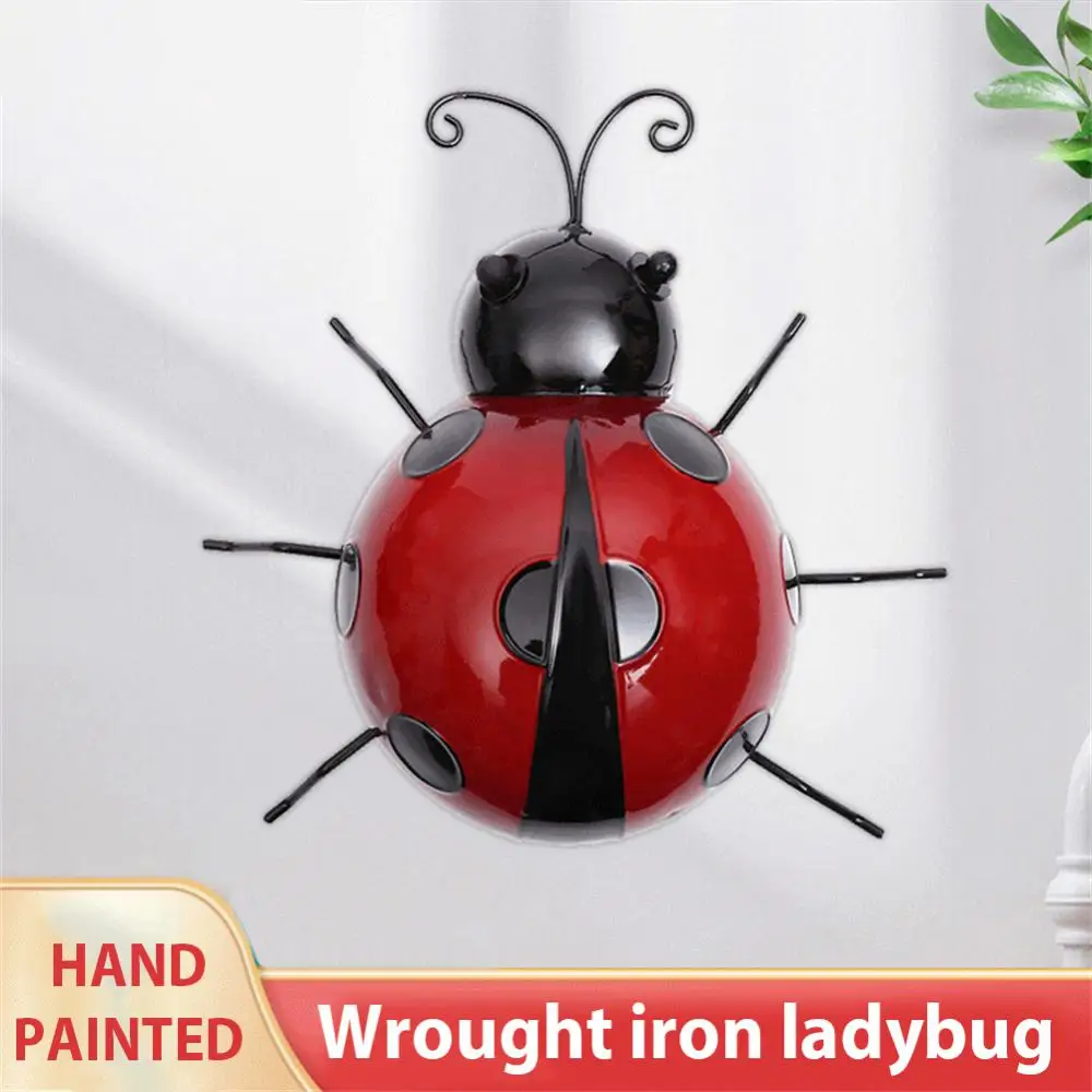 10/16/20cm 3D Metal Ladybugs Garden Wall Decor Cute Wall Sculptures Statues Wall Art Outdoor Backyard Patio Lawn Fence Decor