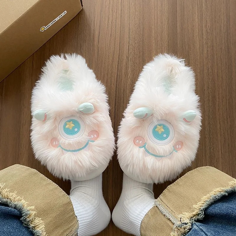 Disney winter big-eyed boy cute warm home women's shoes hairy monster cartoon non-slip thick-soled plush cotton slippers