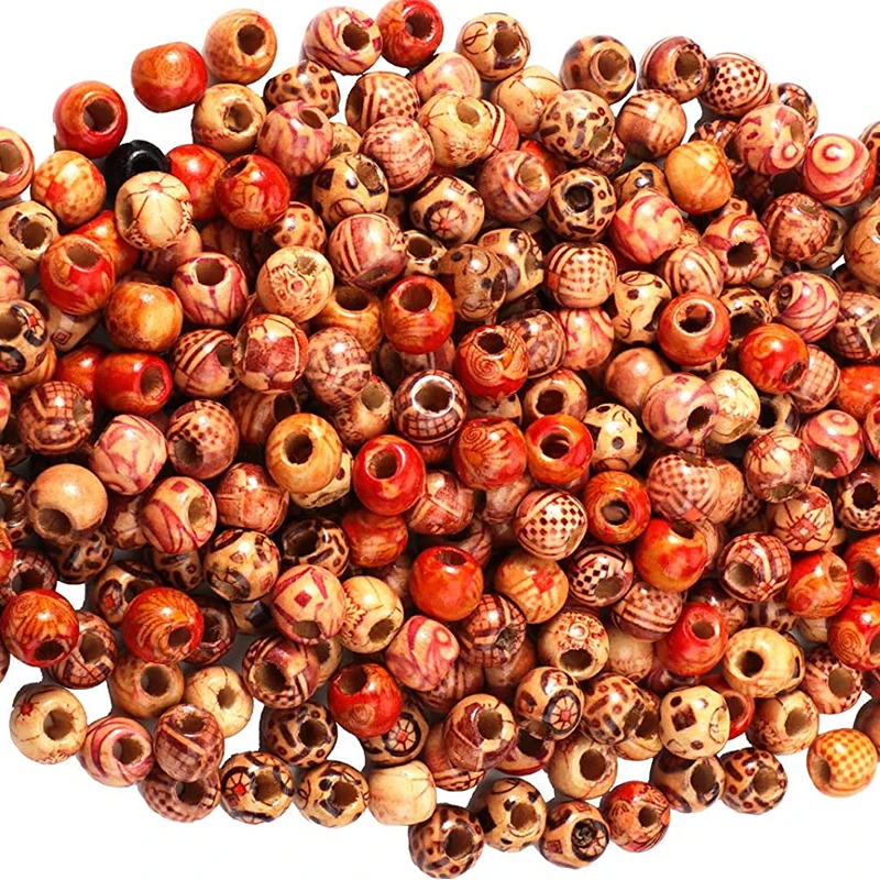 100-200pcs 10mm Natural Painted Wood Beads Round Loose Wooden Bead Bulk for Jewelry Making Hair DIY Bracelet Necklace Mix Color