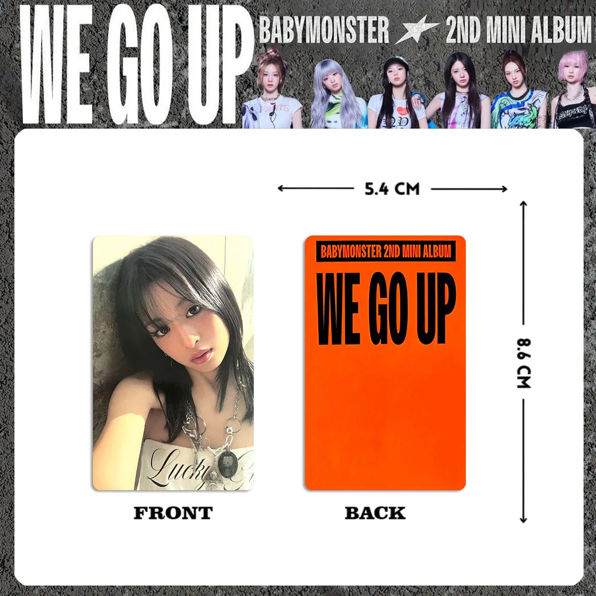 KPOP BABYMONSTER 6 قطعة/المجموعة/المجموعة ألبوم WE GO UP بطاقة صور عالية الجودة INS نمط مزدوج الجانبين طباعة بطاقة LOMO هدايا ASA AHYEON RUKA