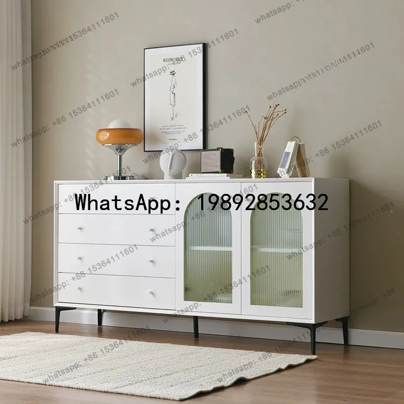 

X5 light luxury white paint dining side cabinet four buckets double glass door integrated multi-functional tea cabinet