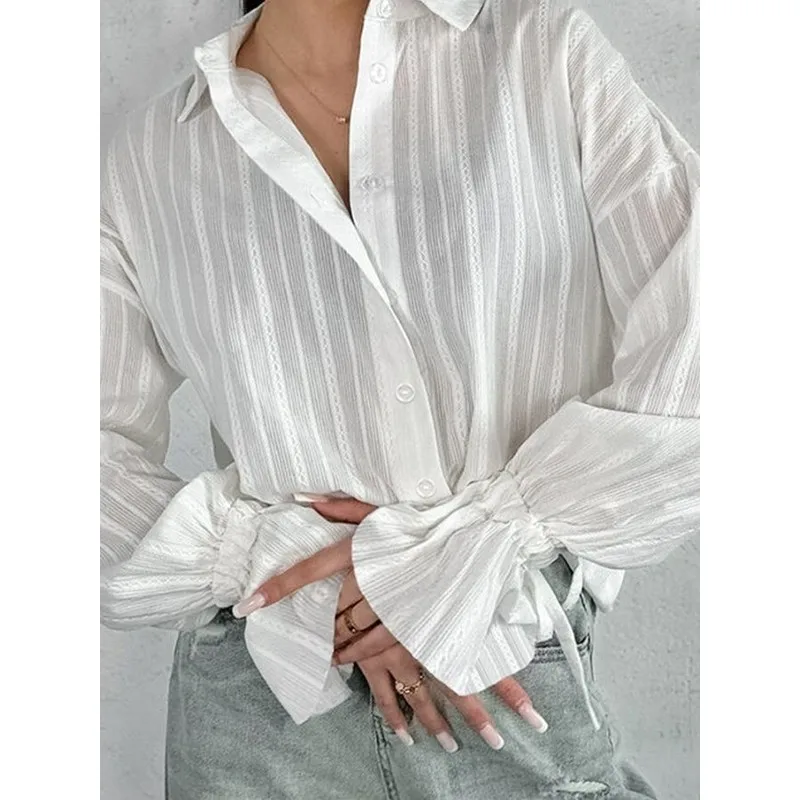 

Casual Pure Cotton Poplin Shirt Women Loose Flared Sleeve Blouse Female Fashion Spring Autumn Turn-down Collar Comfortable Shirt