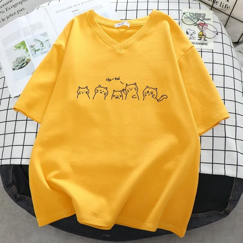 Plus Größe 6XL 150KG frauen T-shirts Harajuku Große Größe Tops Katze Gedruckt O Hals Kurzen Ärmeln Lose Sommer kawaii T-shirt