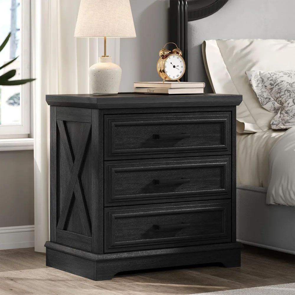 منضدة مزرعة بعرض 24 بوصة مع قاعدة شحن، منضدة رمادية داكنة مع 3 أدراج كبيرة، طاولة نهاية خشبية ريفية لـ B #1