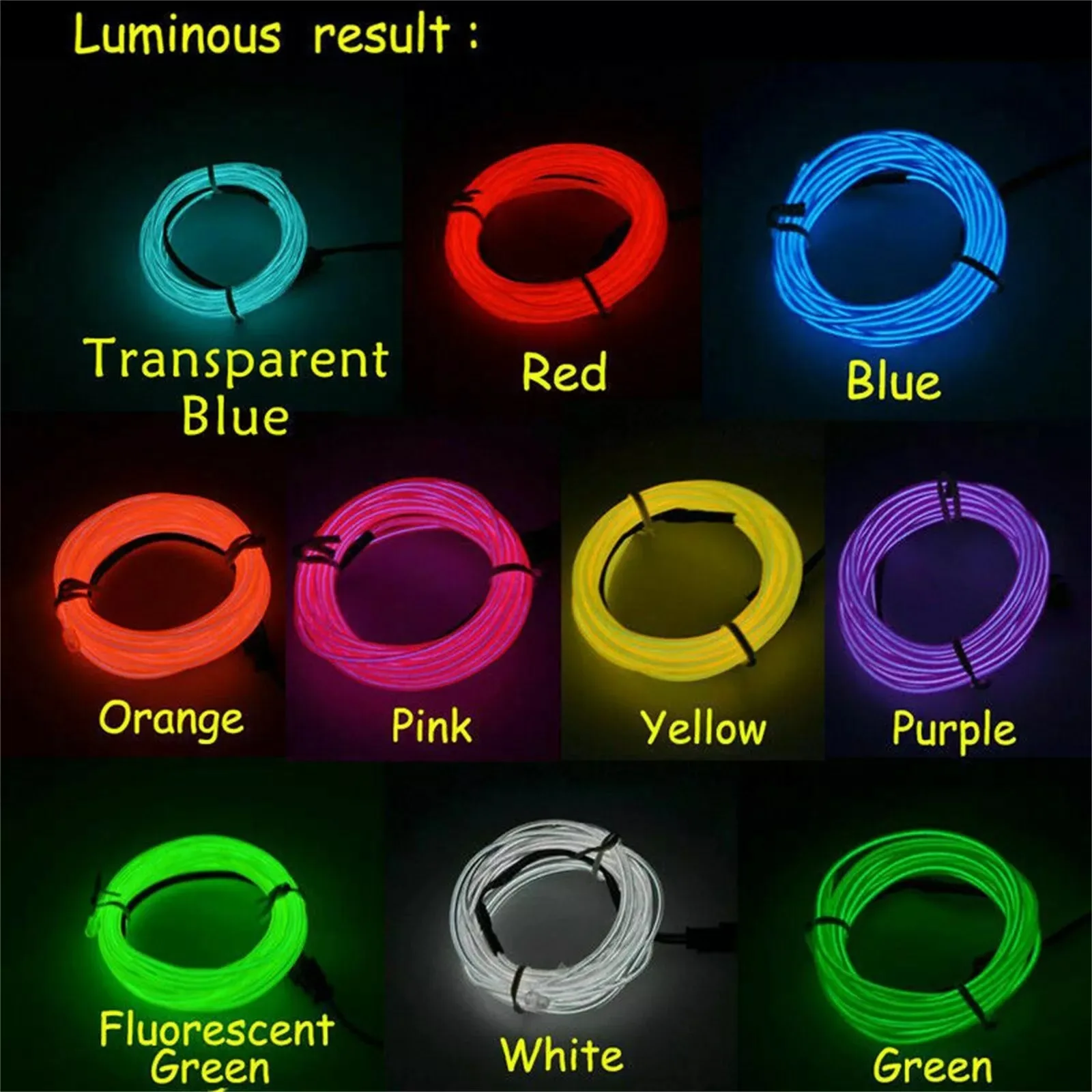 Imagem -03 - Led Neon Glow Wire Cabo Led Strip Festa de Natal Dance Party Traje Faça Você Mesmo Roupas Luminosas Carro Luz Decoração Roupas Bola 5m 3m 1m