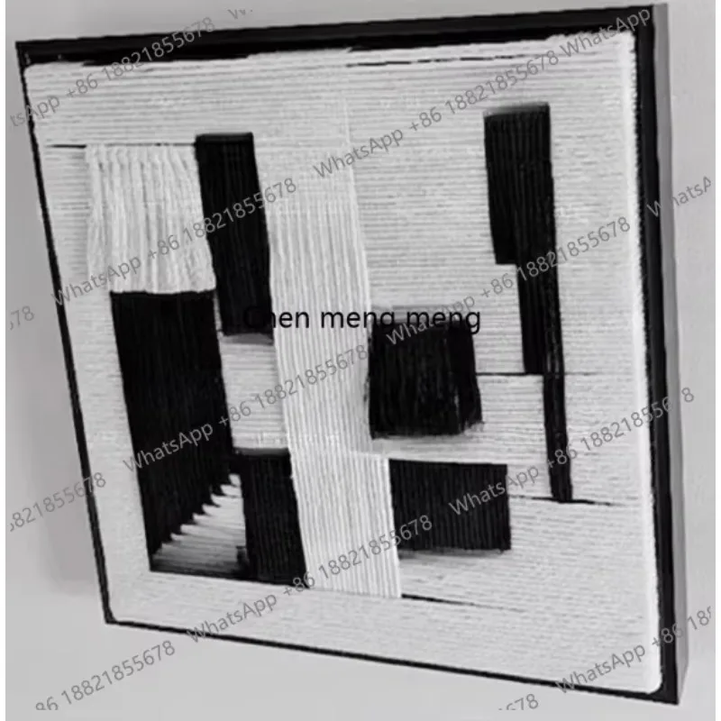 H Modern simple black and white geometric three-dimensional manual rope weaving entrance decorative painting living room