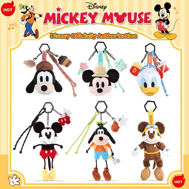 Brinquedos de Pelúcia Originais Disney Mickey e Goofy, Pingente de Brinquedo Fantasia, Chaveiro de Pelúcia para Celular e Carro, Presente de Aniversário