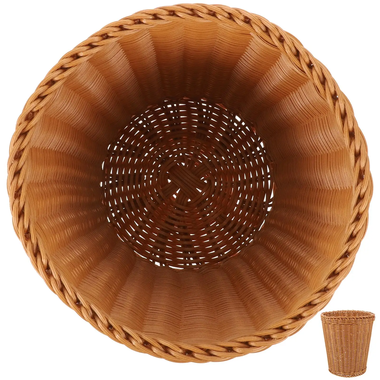 

Woven Trash Can Pastoral Round Basket Vintage Home Decor Rattan Garbage Willow Boho