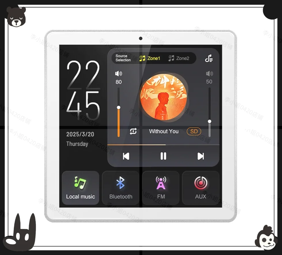 2026new Mini Wall Amplifier Bluetooth Smart Home Audio Touch Screen Dual Zone Control 4*30W with 3'' Ceiling Speaker Support FM