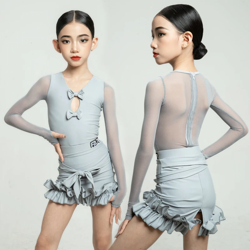 

High-end Latin dance performance practice clothing for children in spring and summer, girls' performance dance practice clothing