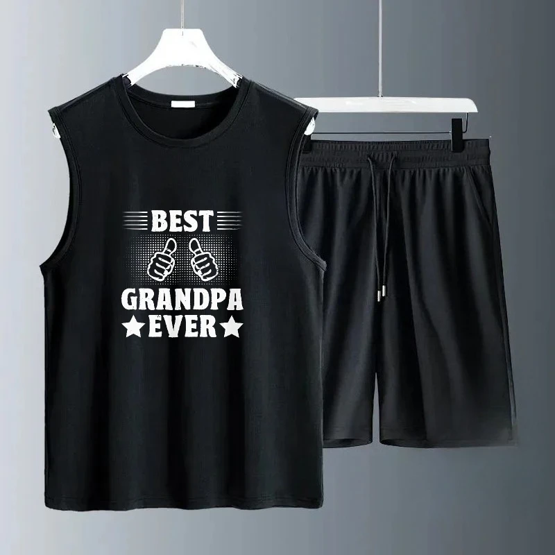 

2025 Men's Thin Casual Thumb print Set Vest two-piece sets Included Trendy Loose Fit Summer Clothes Soft Material Easy to Match