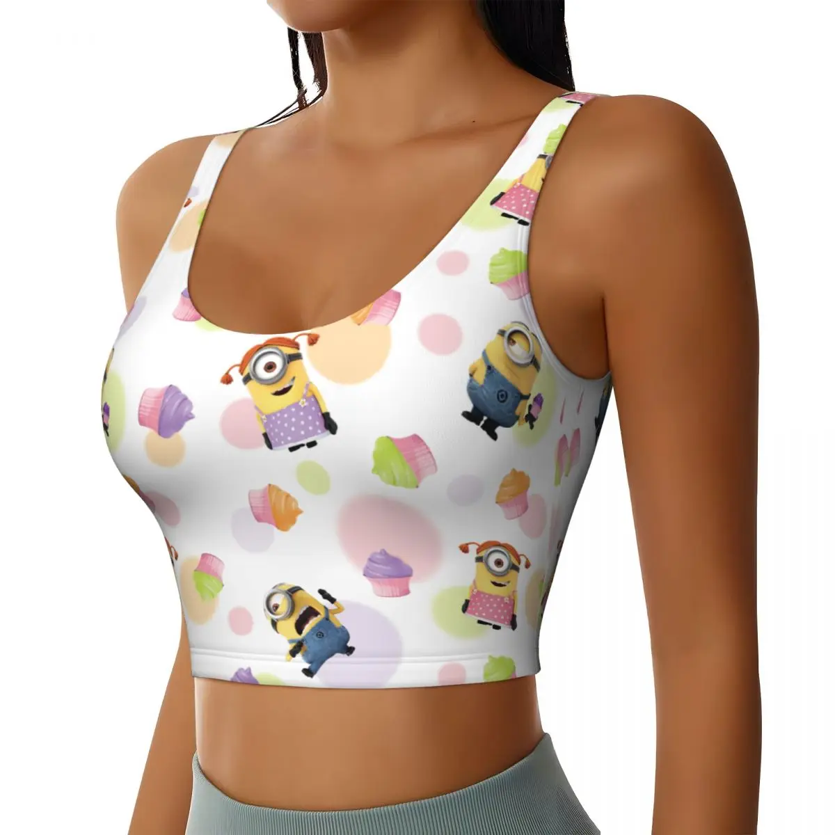 Custom Minions Collage Anime Workout Crop Tank Tops for Women Running Sports Bras