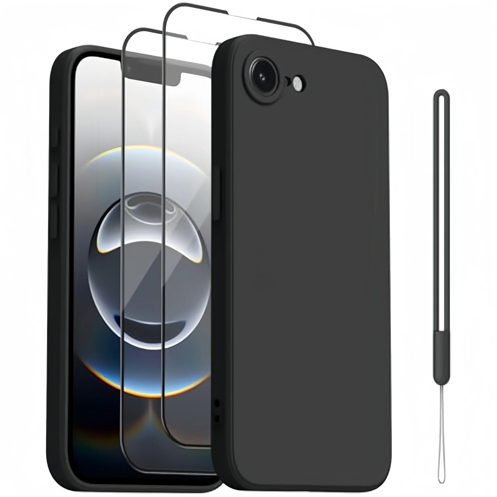 Hülle für iPhone 17e /16e, Einfarbige Flüssigsilikon Stoßfeste Schutzhülle mit 2 Stück Displayschutzfolien und Trageband
