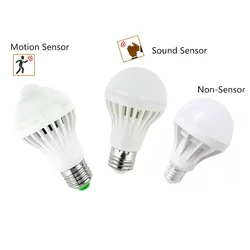 Smart PIR Led Bulb with Motion Sensor E27 5W 9W 12W 15W Non-Sensor/Sound Sensor Light Bulb Lamp 220V Auto Lights for Gate Stairs