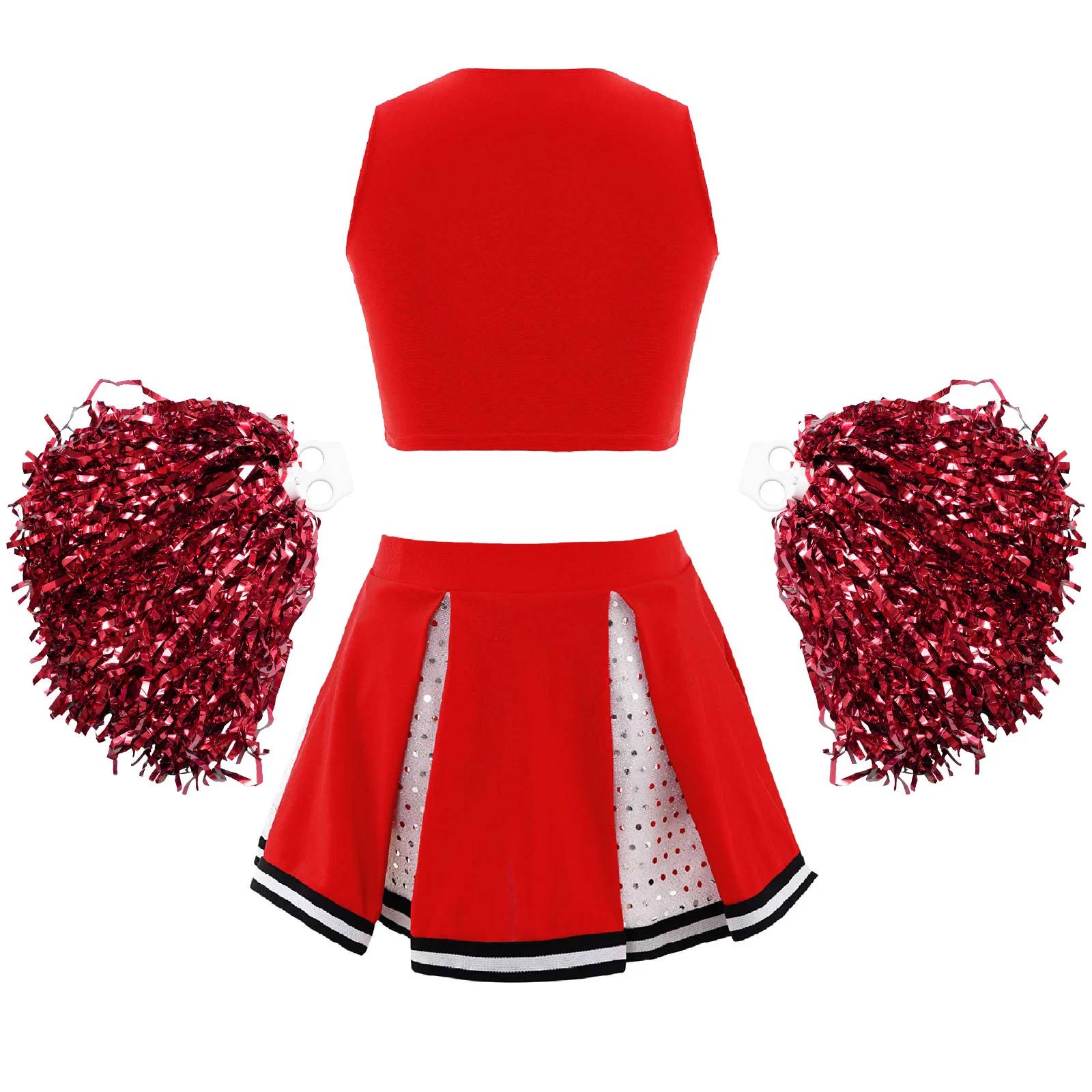 Uniforme de Cheerleading Listrado Feminino, Traje de Dança, Top Decote V Frente, Saia Plissada, Roupa De Bolas De Flores, Crianças, 2Pcs