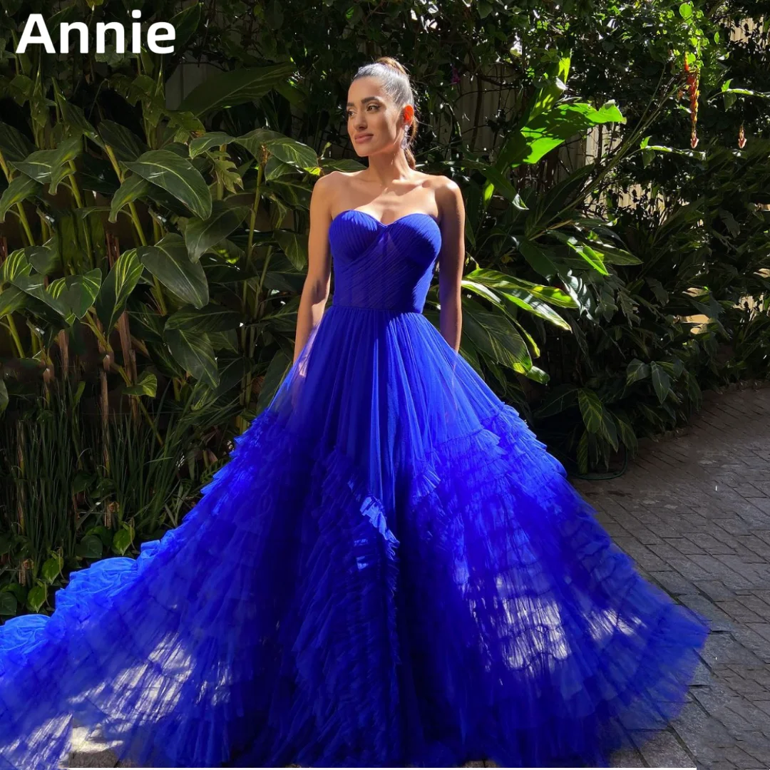 

Annie Tulle Multi-layer Prom Dresses Strapless Pleated Evening Dress 2024Vestidos De Fiesta Delicate Green Wedding Party Dress