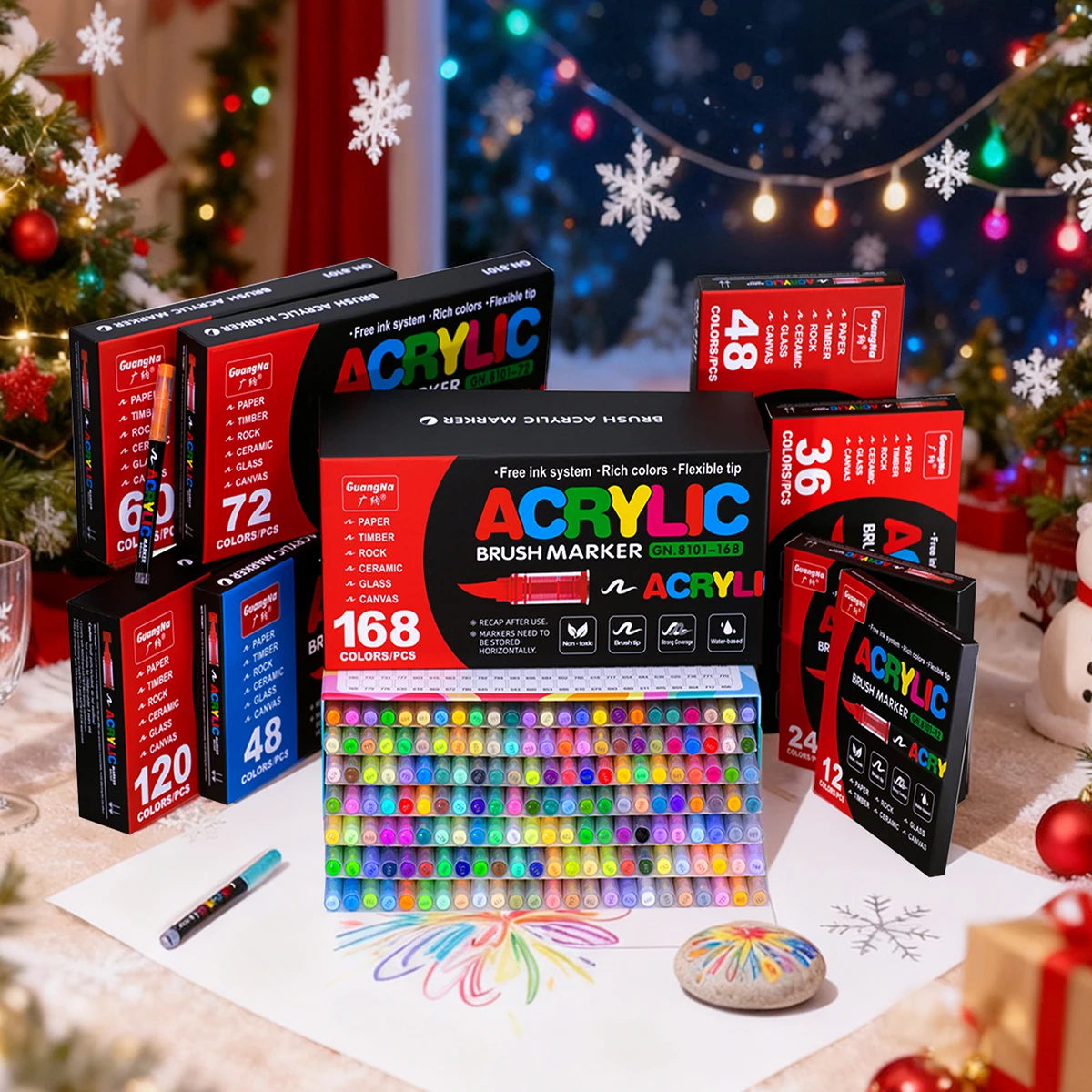 12-288 Colors/Box Christmas-Themed Marker Set - Soft-Tip Straight Liquid Acrylic Markers for DIY Holiday Doodle Art Painting view 6