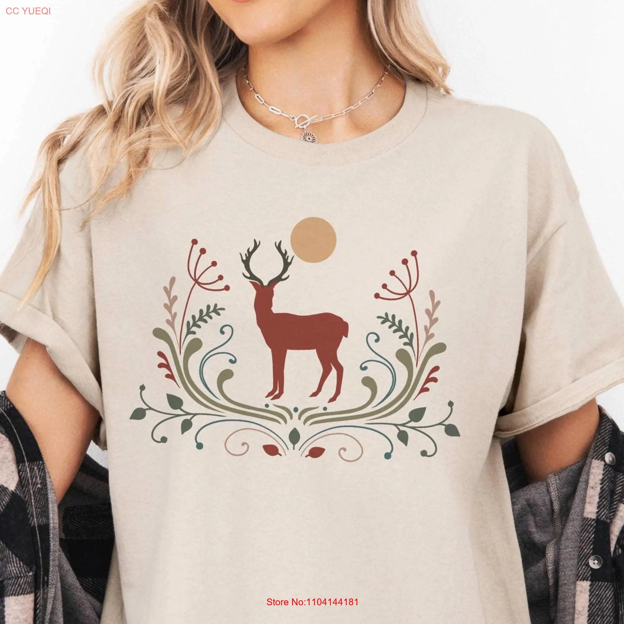 Retro Deer T Shirt Whimsical Woodland tee Scandinavian design Swedish folk art forest animal Nordic outdoor