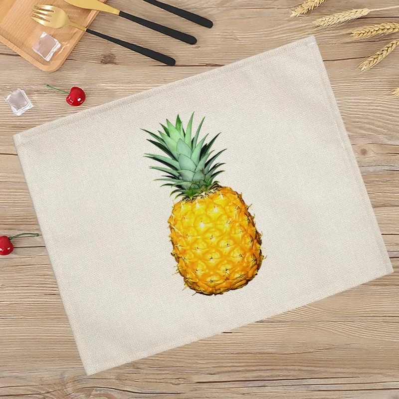 Table Placemats Linen Easter Egg Strawberry Kitchen Dining Mat NonSlip Heat Resistant Fruit Pineapple Decoration 4/6PCS