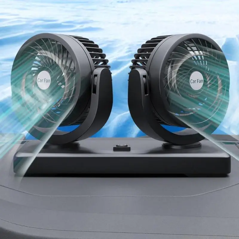 J0MA 6 Inch Double Head Car Dashboard Fan With 360 Degree Rotation Suitable For Front And Rear Cooling 12V 24V Compatible