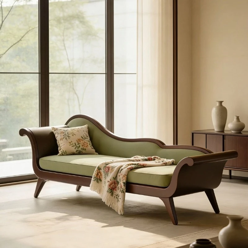 Walnut chaise longue, new special-shaped sofa, recliner, living room, balcony, solid wood couch
