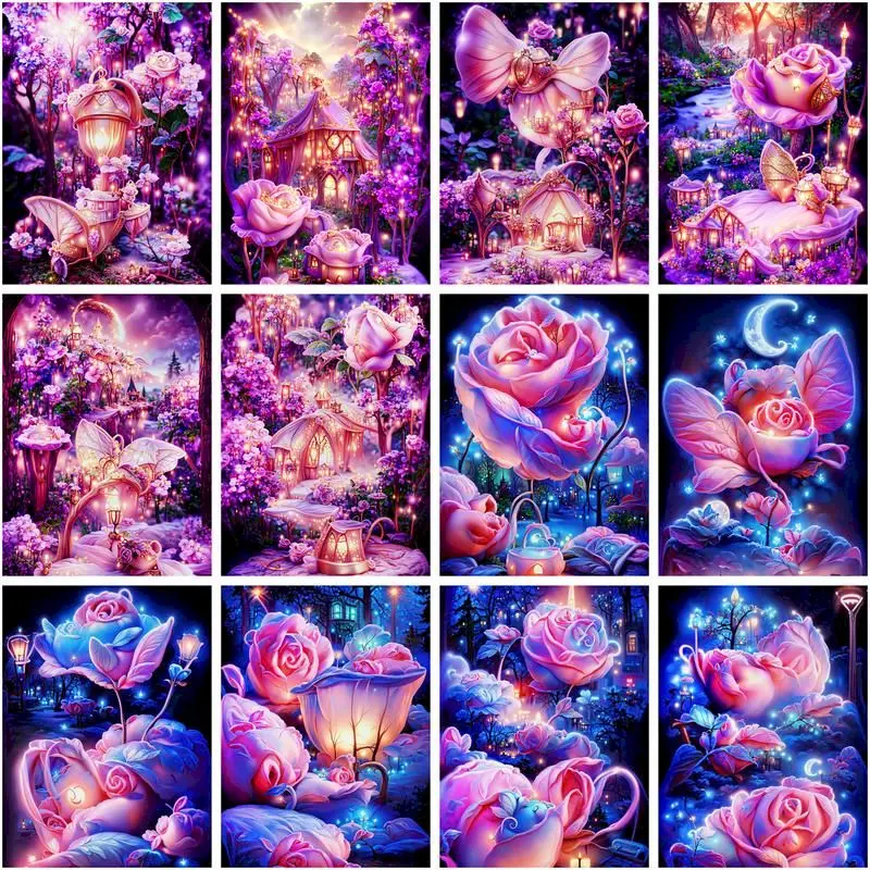 

CHENISTORY Oil Luminous Rose Picture By Numbers For Kids Picture Drawing Flowers Paint For Painting Personalized Gift Painting D