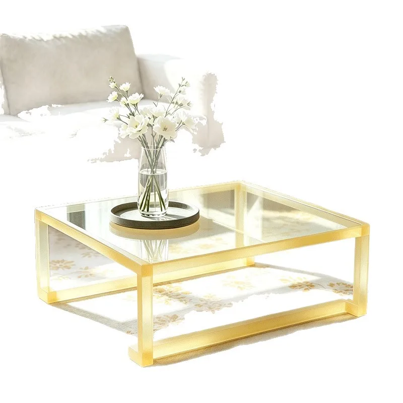 Living room dopamine coffee  acrylic yellow coffee table designer square tempered glass coffee