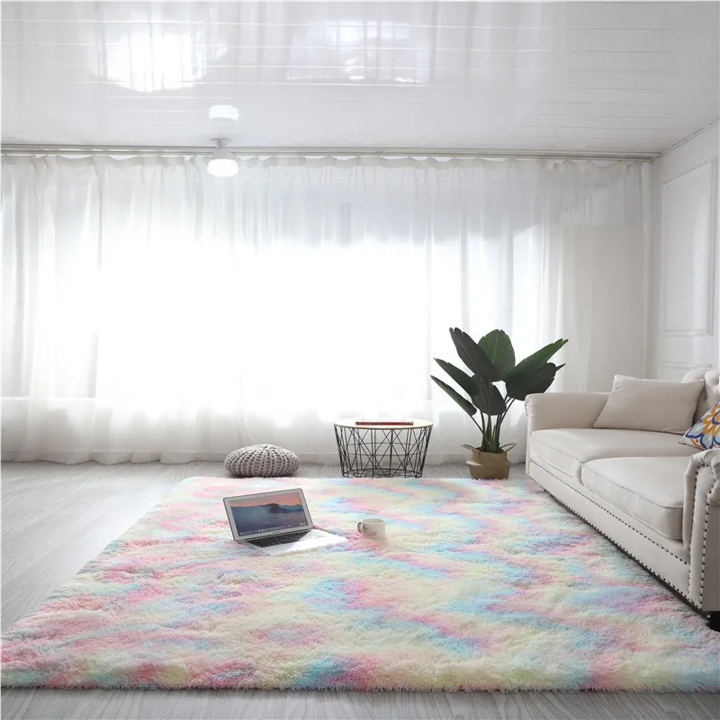 Modern Silk Hair Girl Romantic Nordic ins Bedroom Bed Rug Tie-dye Home Living Room Sofa Room Pure Color Carpet Wholesale