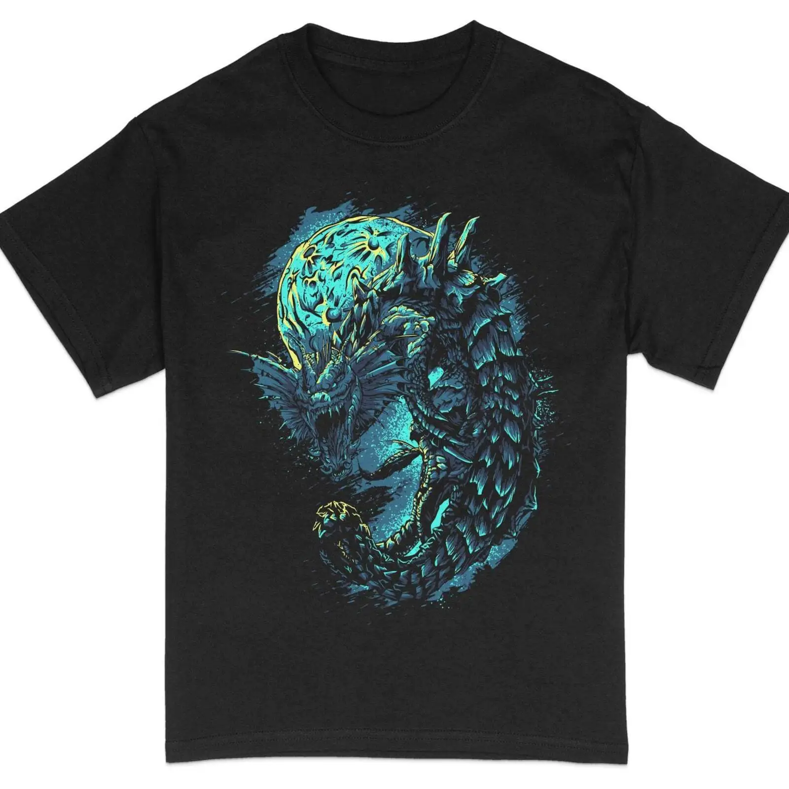 Abstract Cosmic Wolf T Shirt Vibrant Teal Grafitti Art Adult Short Slee