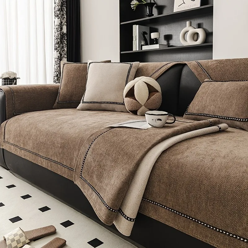 Vintage-Style Chenille Sofa Slipcover Universal Non-Slip, Pet-Friendly Couch Cover for All Seasons Fits Single to Four-Seater