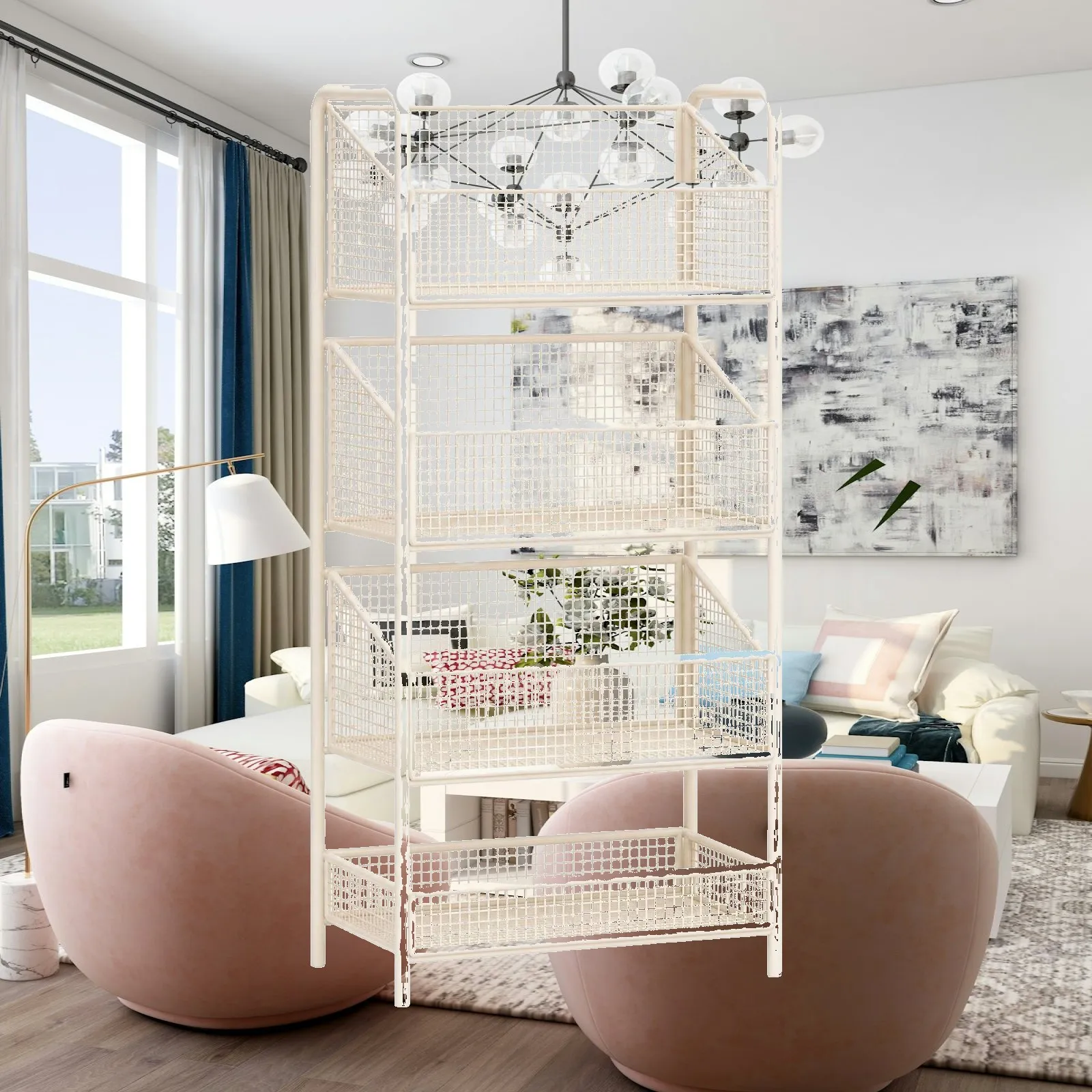 Narrow Wire-Grid Storage Rack Slim Freestanding Book Rack with Fixed Feet Freestanding Narrow Shelving Unit Multipurpose
