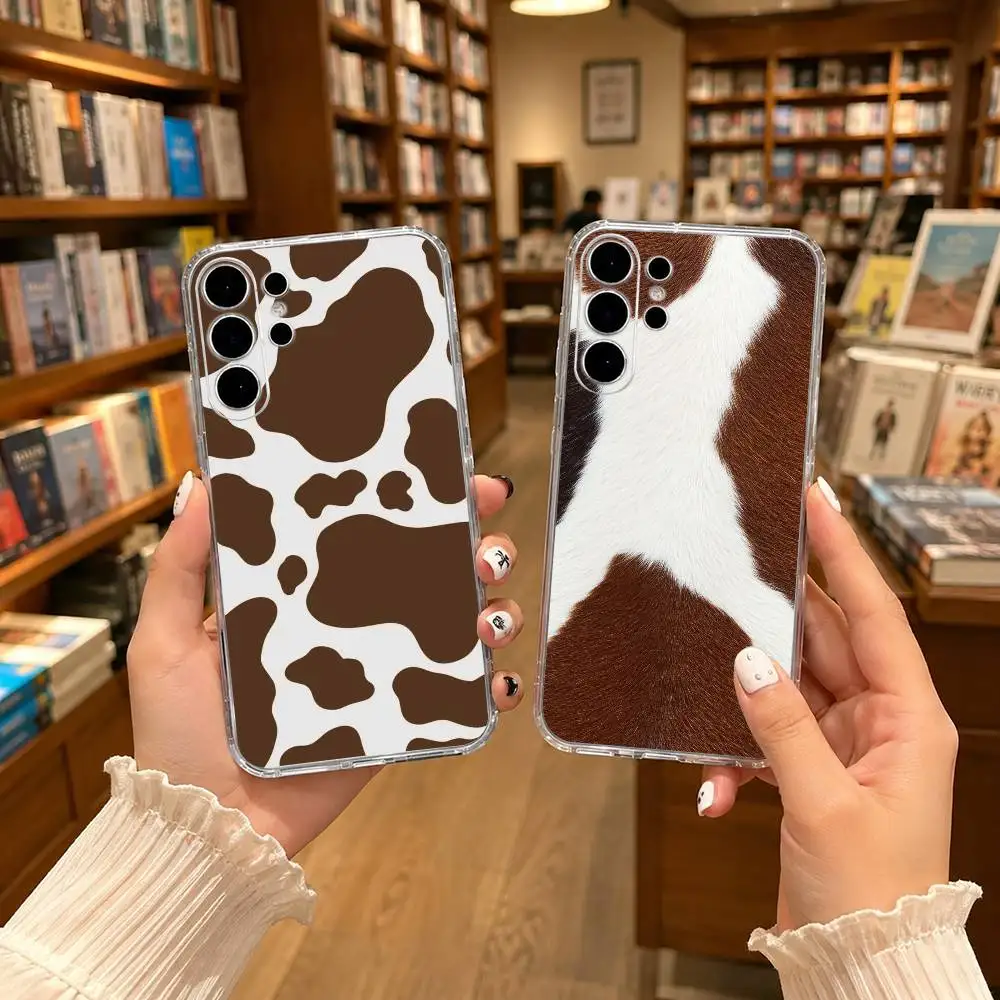Brown Cow Print Transparent phone Case For Samsung S25,24,21,22,21,20,10,S9Ultra,Plus,Fe,Lite