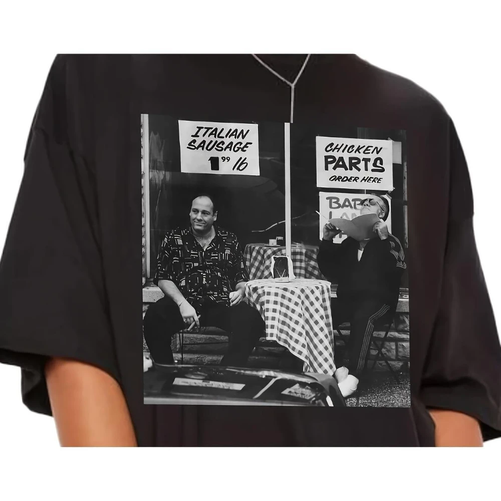 Graphic T-Shirt Featuring The Sopranos Showcasing A Vintage Dining Scene with Paulie Gualtieri and Tony Soprano
