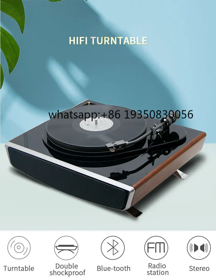 Multifunctional High End Record Player W/3 Speed Bt FM Radio and Built in Speaker Vinyl Technics 1200 Turntable view 2