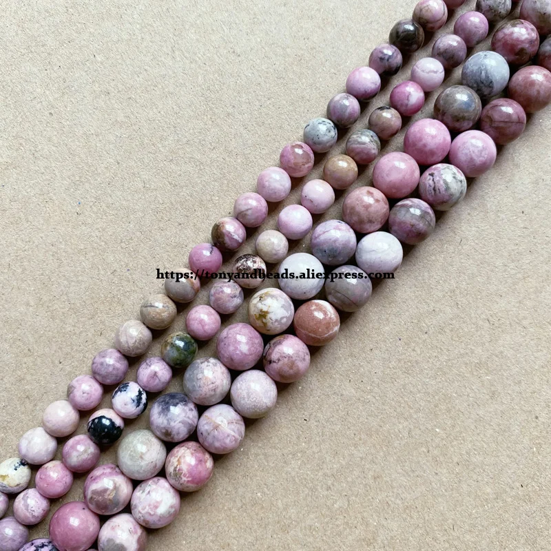 

Genuine Semi-precious B Quality China XJ Natural Rhodonite Stone Round Loose Beads 15" 6 8 10MM For Jewelry Making DIY